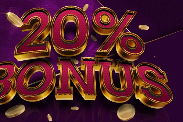 Weekly bonus codes artwork with gold 20% bonus letters at The Clubhouse Casino Weekly bonus codes artwork with gold 20% bonus letters at The Clubhouse Casino