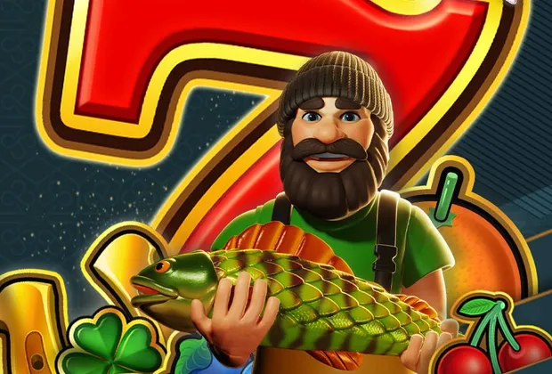 Pokie studio artwork with a fisherman and a big red seven